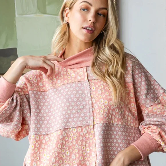 POL Women's Pink Floral Cowl Neck Sweater - Picture 6 of 7